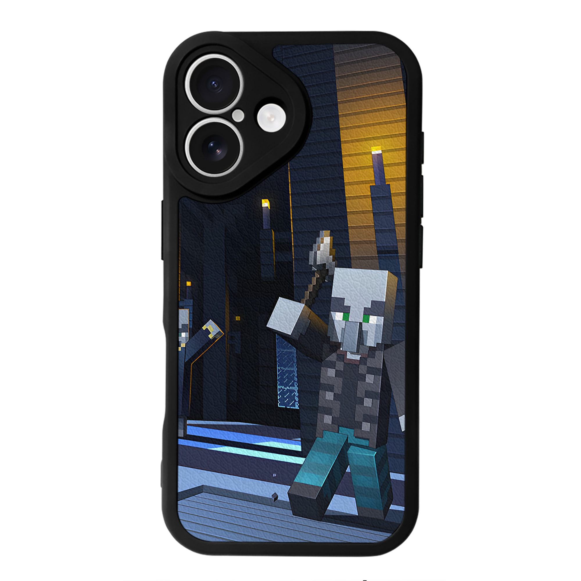 （画像用） マインクラフト ブロックの世界 Minecraft MC Block world 【iPhone 16シリーズ対応】シリコンスマホケース（レザー調） 材質：シリコン